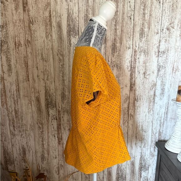 J.Crew Eyelet Peplum Button Front Top in Mustard - Size 14 - Picture 5 of 9